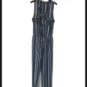 Iris Jumper With Pockets Striped Drawstring Blue Size XL Sleeveless Button Up